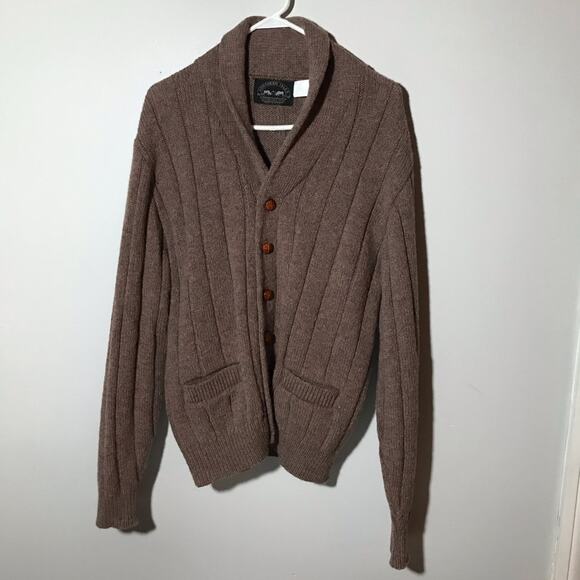Northern Isles wool leather button up cardigan XL made in USA vintage unisex - Picture 1 of 10